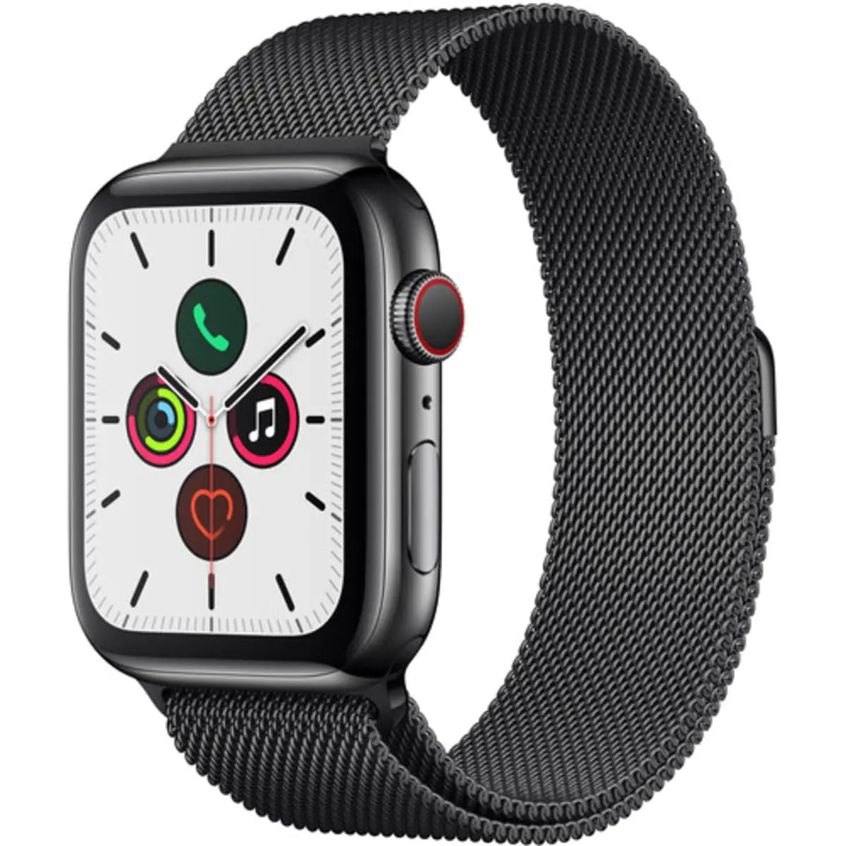 Apple Watch Series 5 (GPS + Cellular 44MM) - Space Black Stainless Steel Case with Black Milanese Loop Band (Renewed)