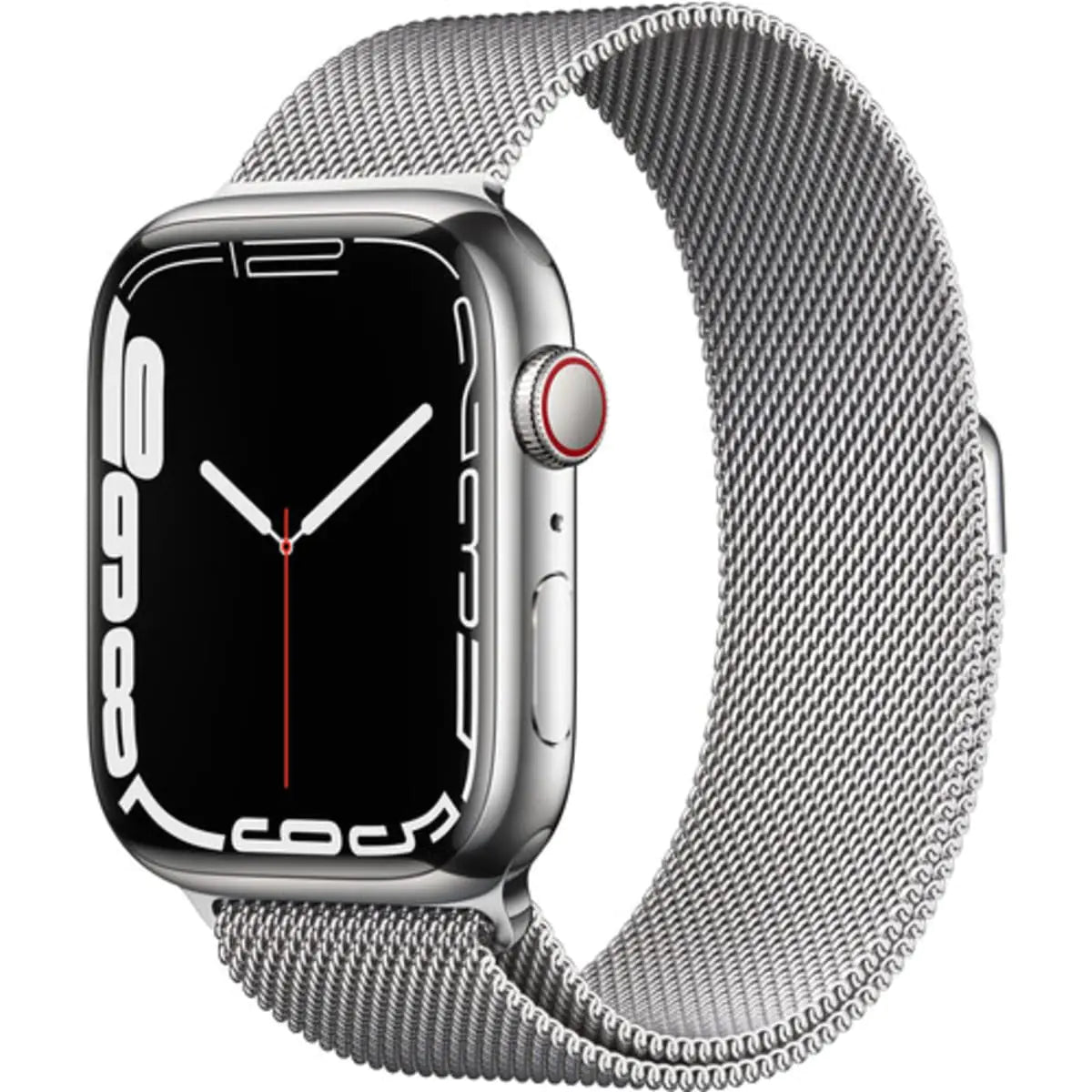 Apple Watch Series 7 (GPS + Cellular 45MM) - Silver Stainless Steel Case with Silver Milanese Loop (Renewed)