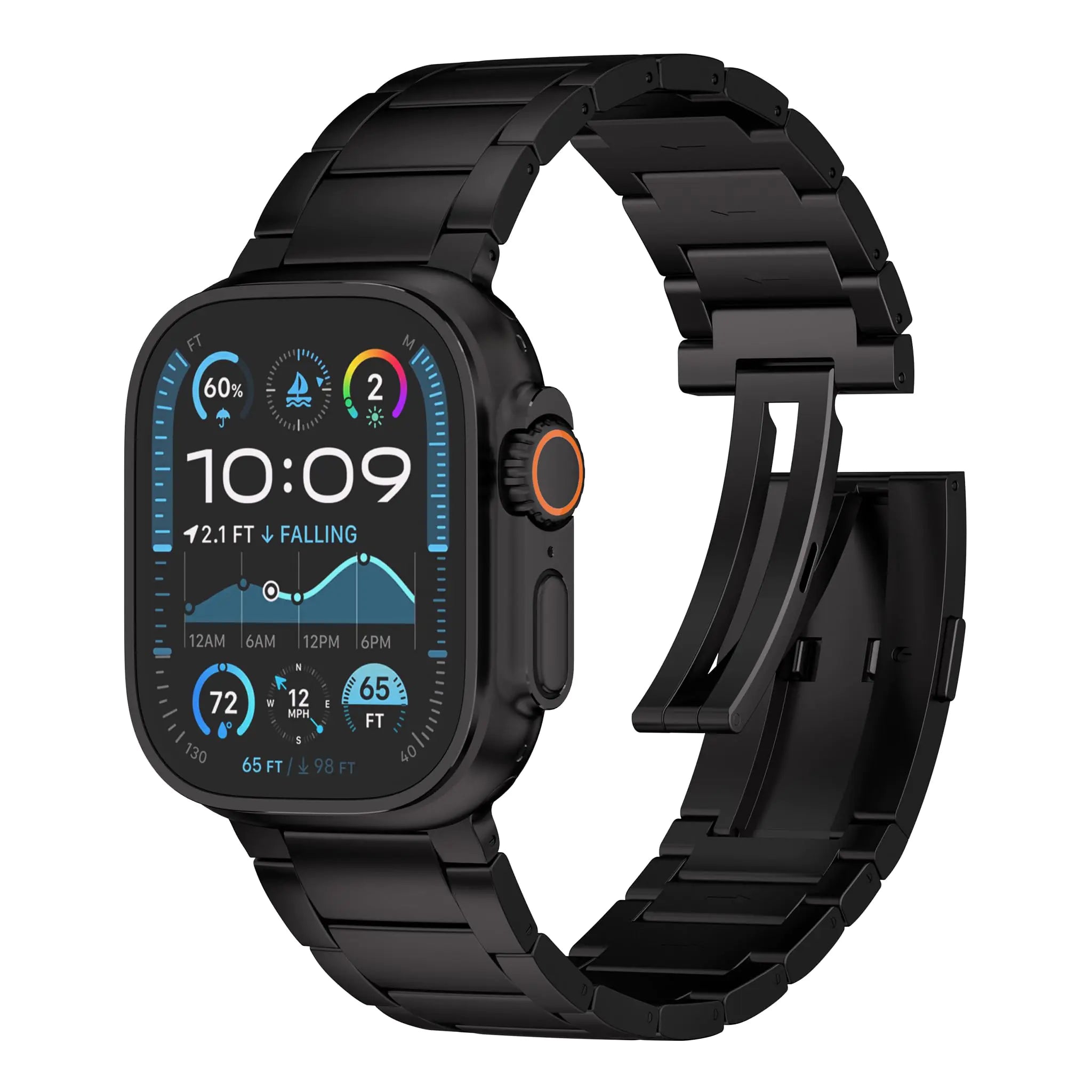 Ultra 2 Black Titanium Band (Series 2) for Apple Watch Ultra 2 / Ultra 49mm with Upgraded Folding Buckle & DLC (Diamond Like Carbon Coating)