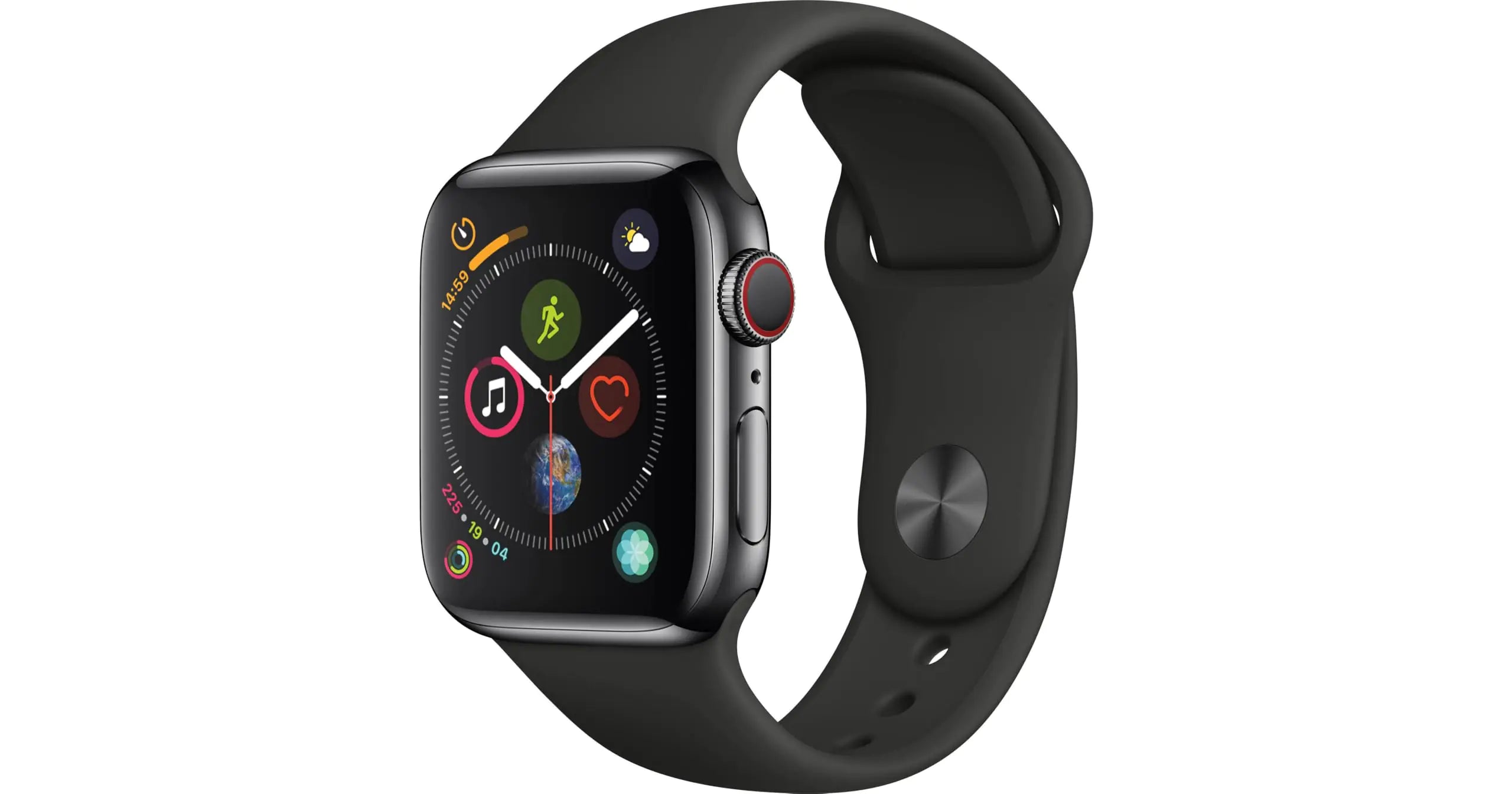 Apple Watch Series 4 (GPS + Cellular 40MM) - Stainless Steel Case with Black Sport Band (Renewed)