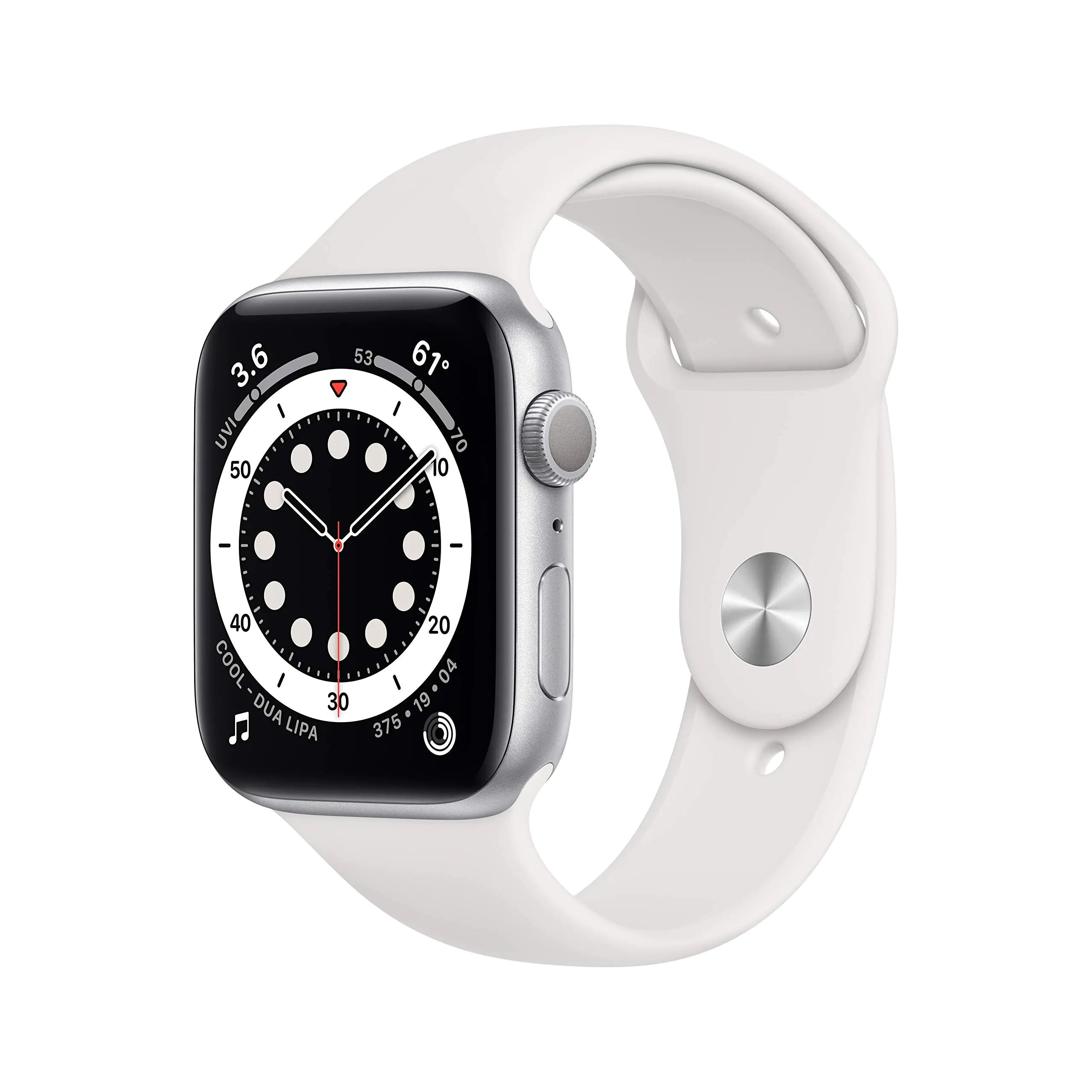 Apple Watch Series 6 (GPS 44mm) - Silver Aluminum Case with White Sport Band (Renewed)